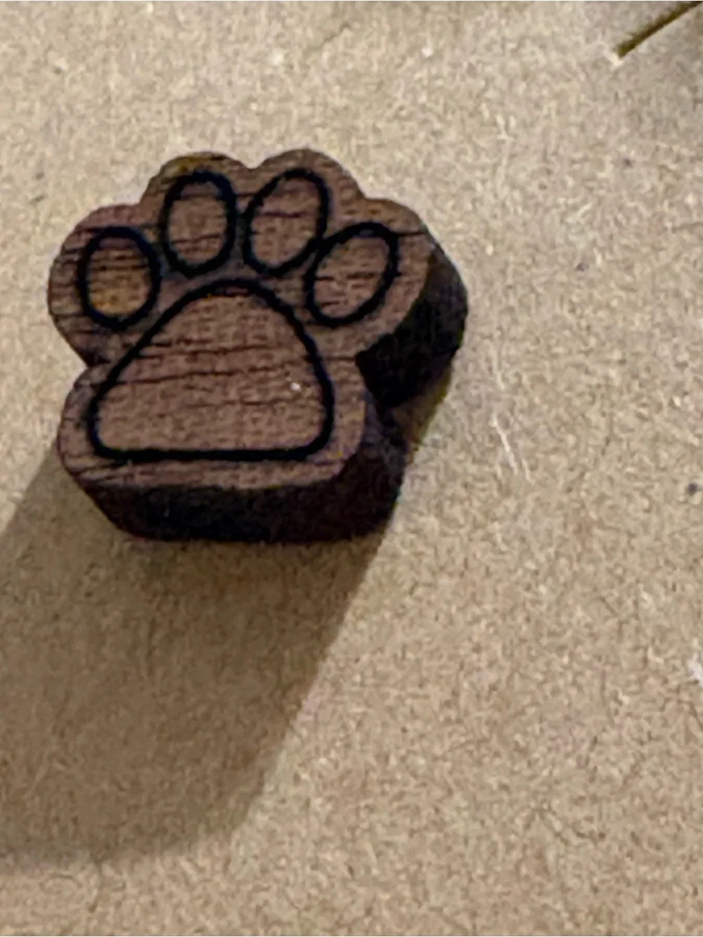 Paw Print Stud Earrings - Brown Wood - Picture 2 of 3